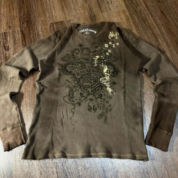 Billabong Tops - Y2K Billabong Waffle Long Sleeve Shirt Size L Brown Graphic Thermal